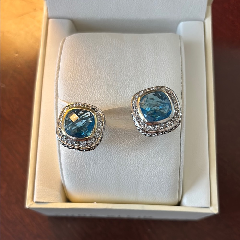 Elegant Silver and faux Blue Topaz Earrings